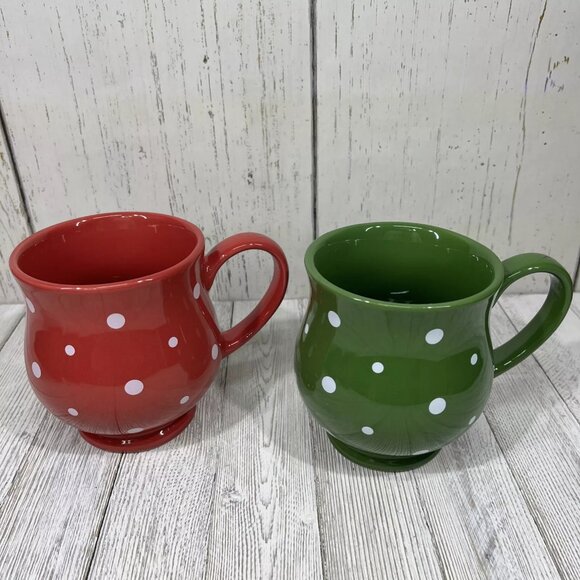 Set of 2 Temp-tations By Tara Green and Red Polka Dot Mug 16 oz Cup New No Box - Picture 3 of 7